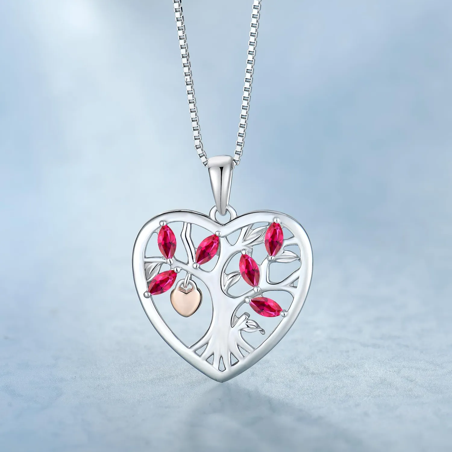 YL Albero Vita Lucchetto collana argento 925 rubino luglio