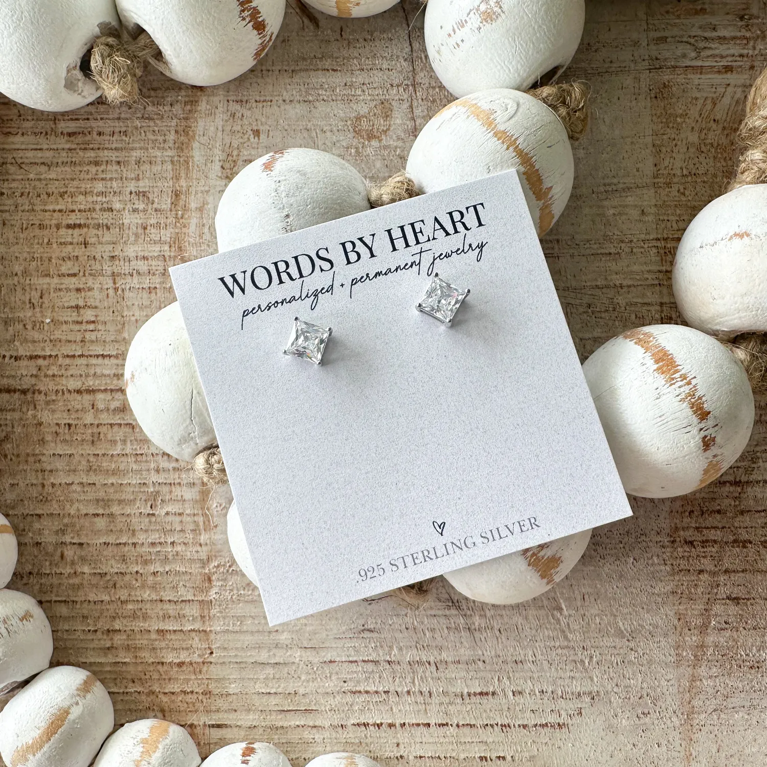 WordsByHeartCo 8mm Square CZ orecchini argento pietra
