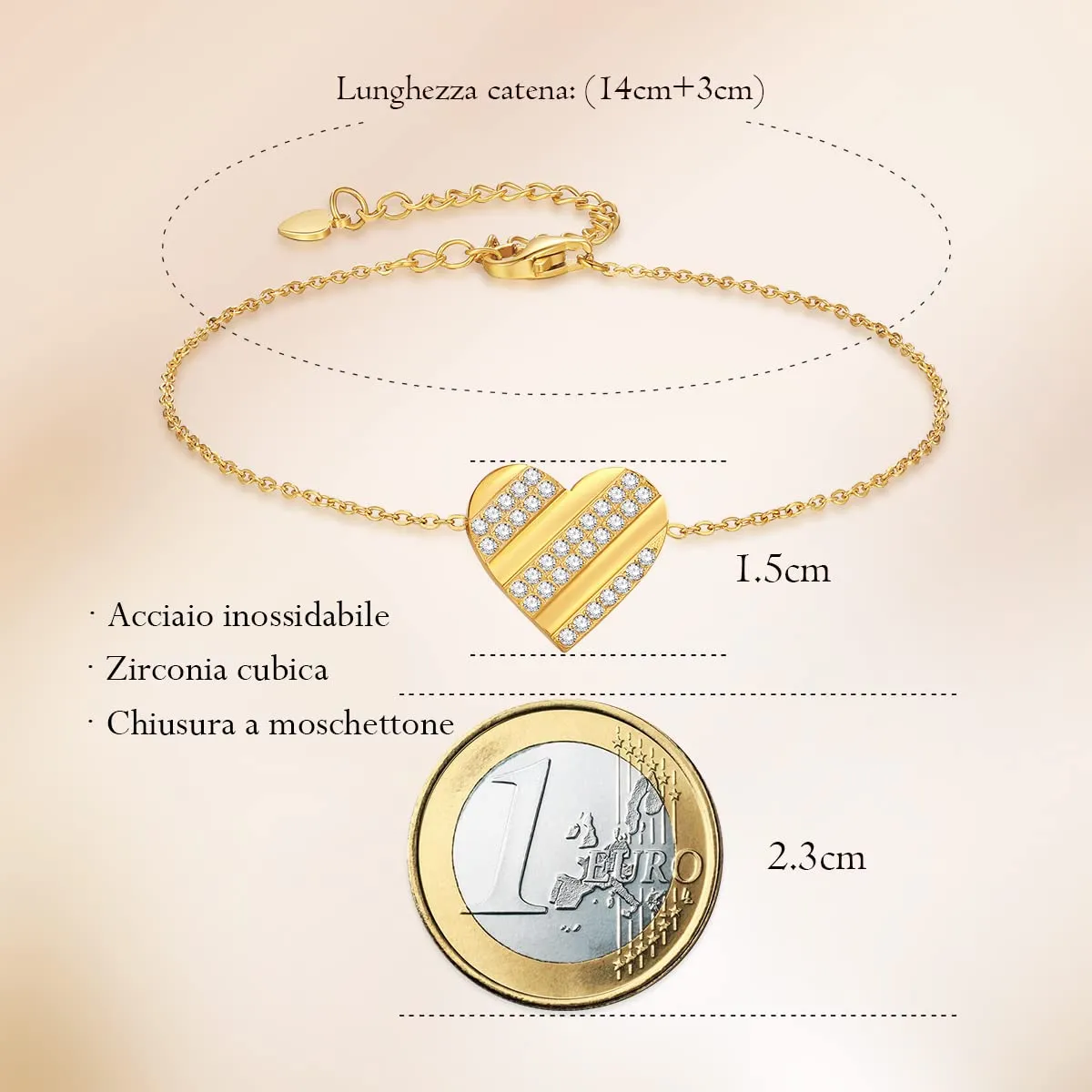 CDE Cuore bracciale zirconi regolabile luminoso
