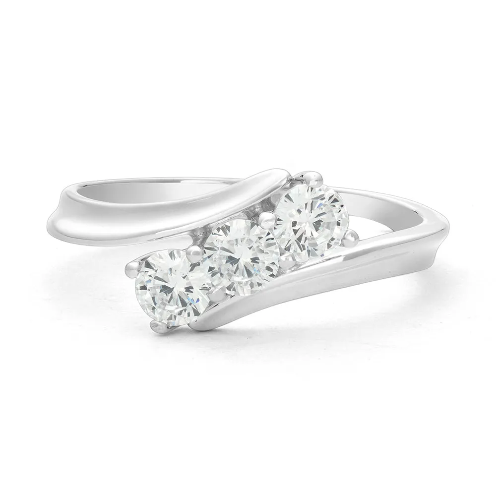 Sinico Trilogy anello onda oro bianco zirconia