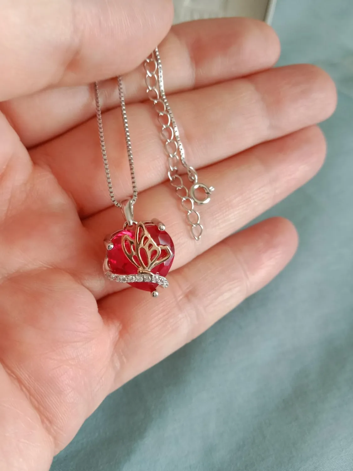 YL Farfalla Cuore collana argento 925 rubino luglio