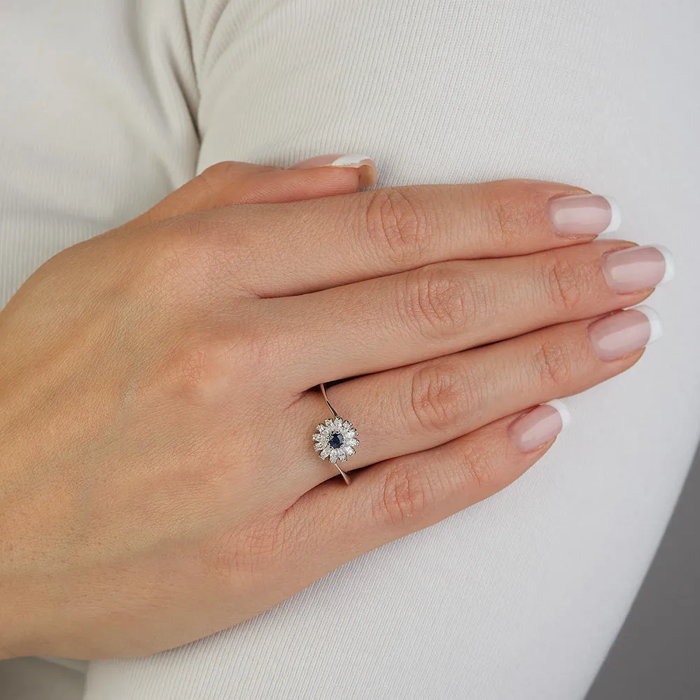 Sinico Classic anello fiore oro bianco 18Kt zaffiro blu