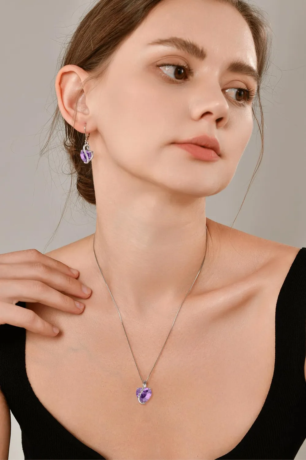 YL Cuore Mamma Collana Argento 925 Ametista Febbraio