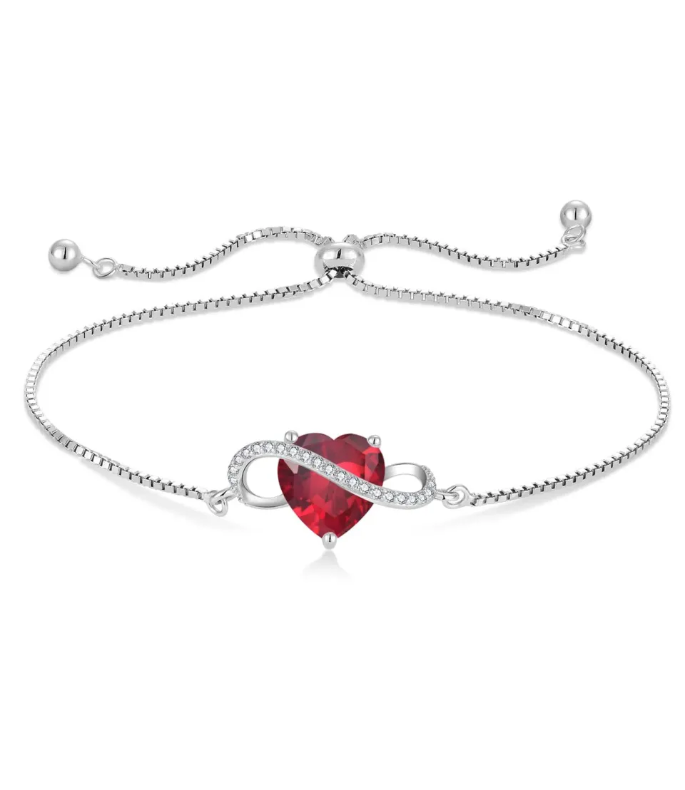 YL Bracciale Cuore Infinito Argento 925 Rubino Luglio