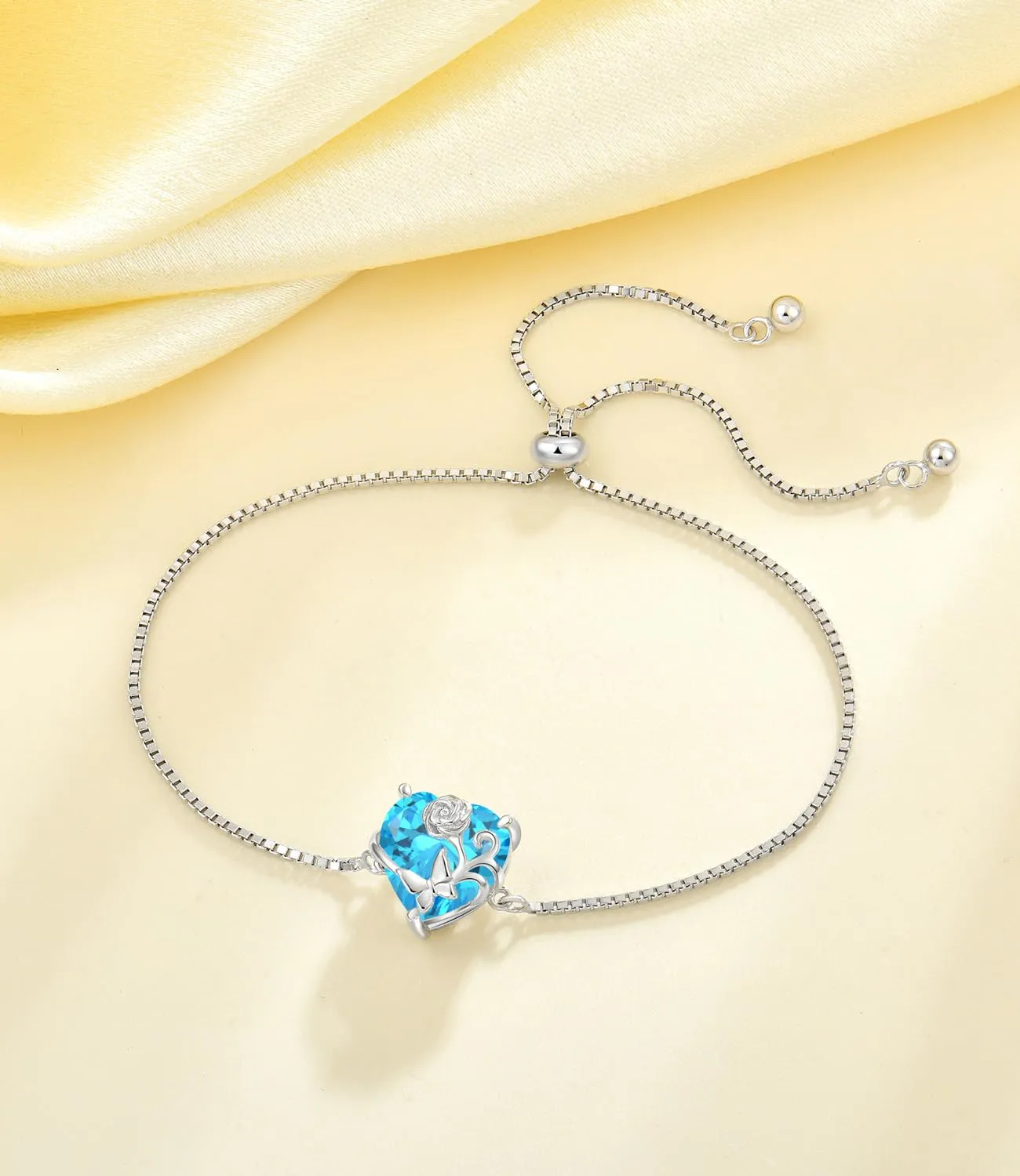 YL Cuore Rosa bracciale acquamarina marzo argento 925