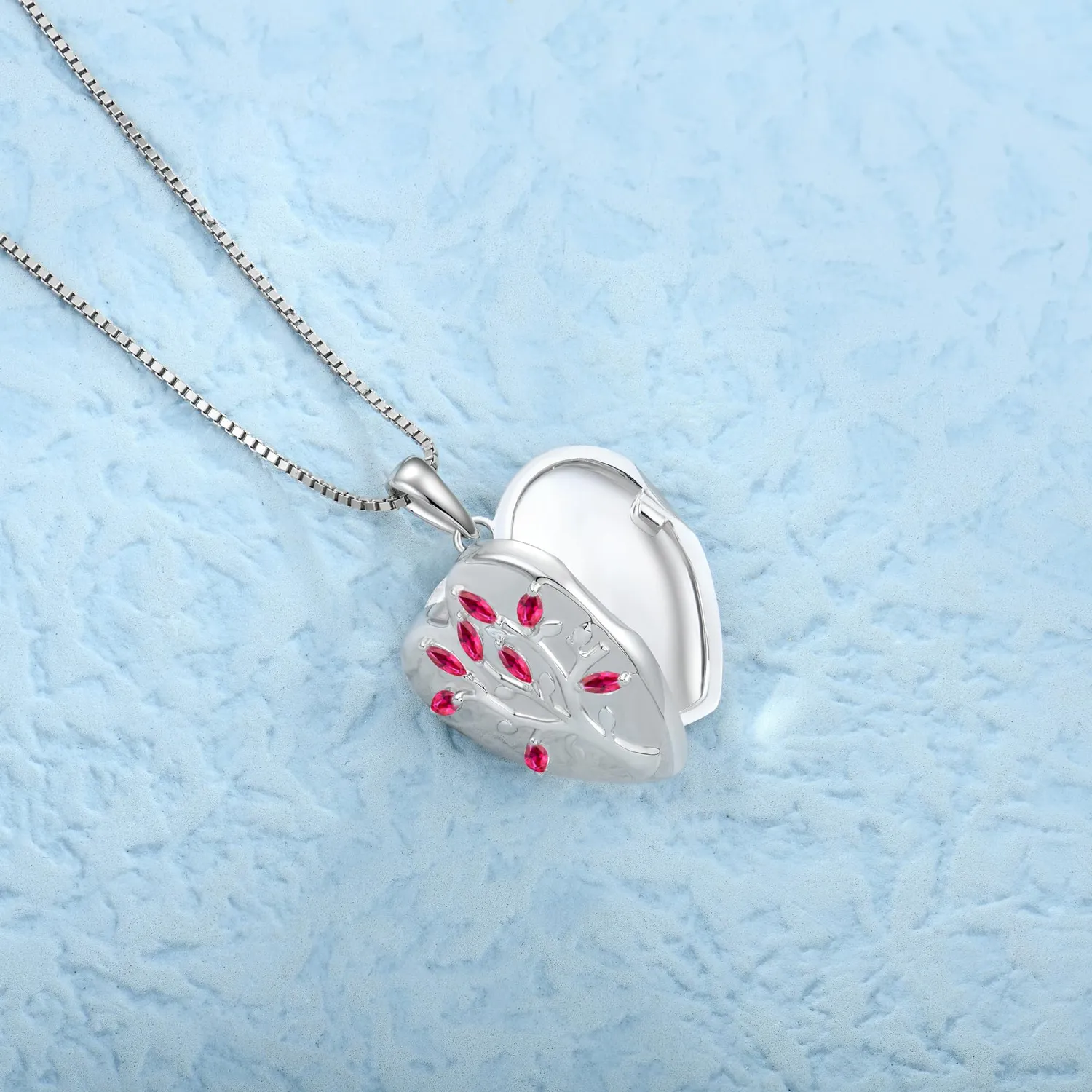 YL Albero della Vita collana argento cuore rubino 45 cm