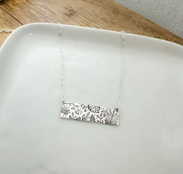 WordsByHeartCo Tropical Leaves Collana chunky argento 18"