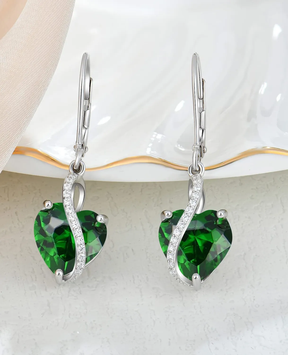 YL Cuore orecchini argento 925 smeraldo maggio