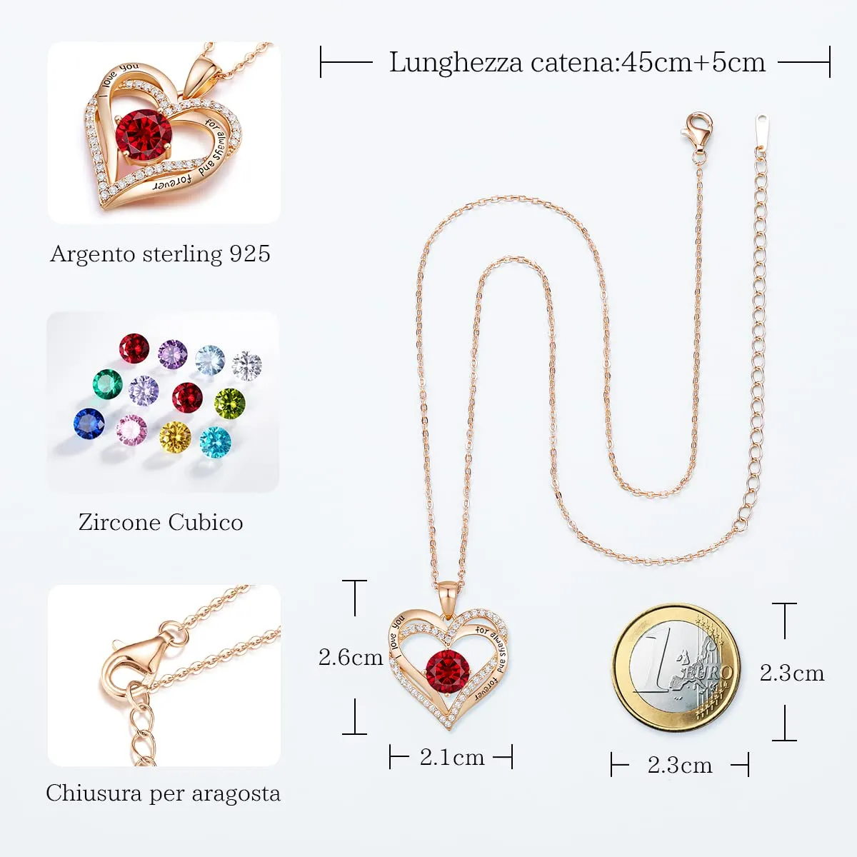 CDE Collana Cuore Argento Sterling 925 Donna