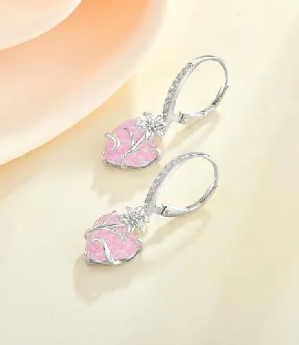 YL Cuore Opale orecchini giglio rosa argento 925