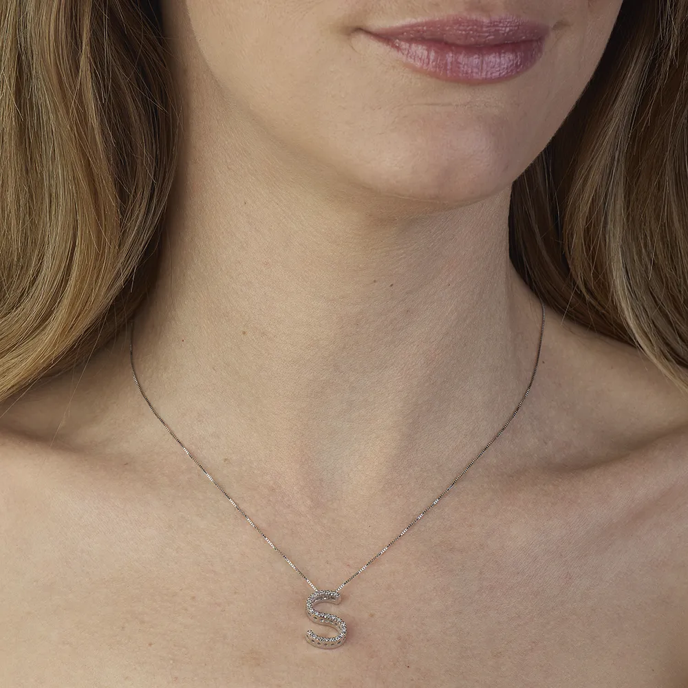 Sinico Letters S Grande Collana Oro Bianco Diamanti 42 cm