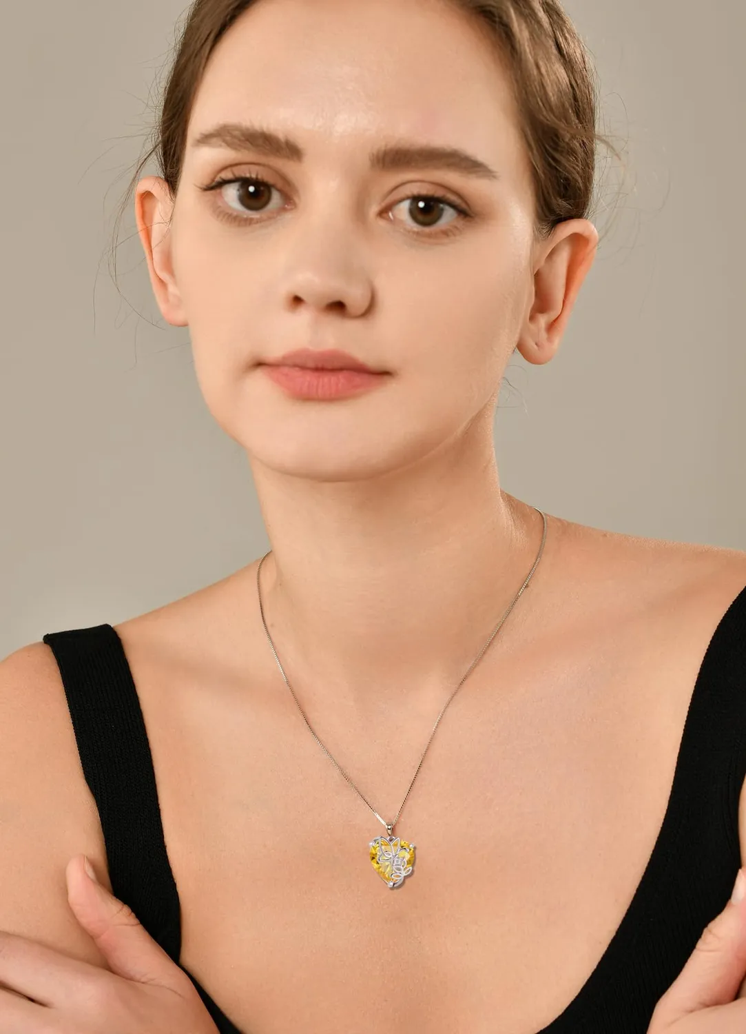 YL Cuore Rosa Farfalla collana argento 925 citrino novembre