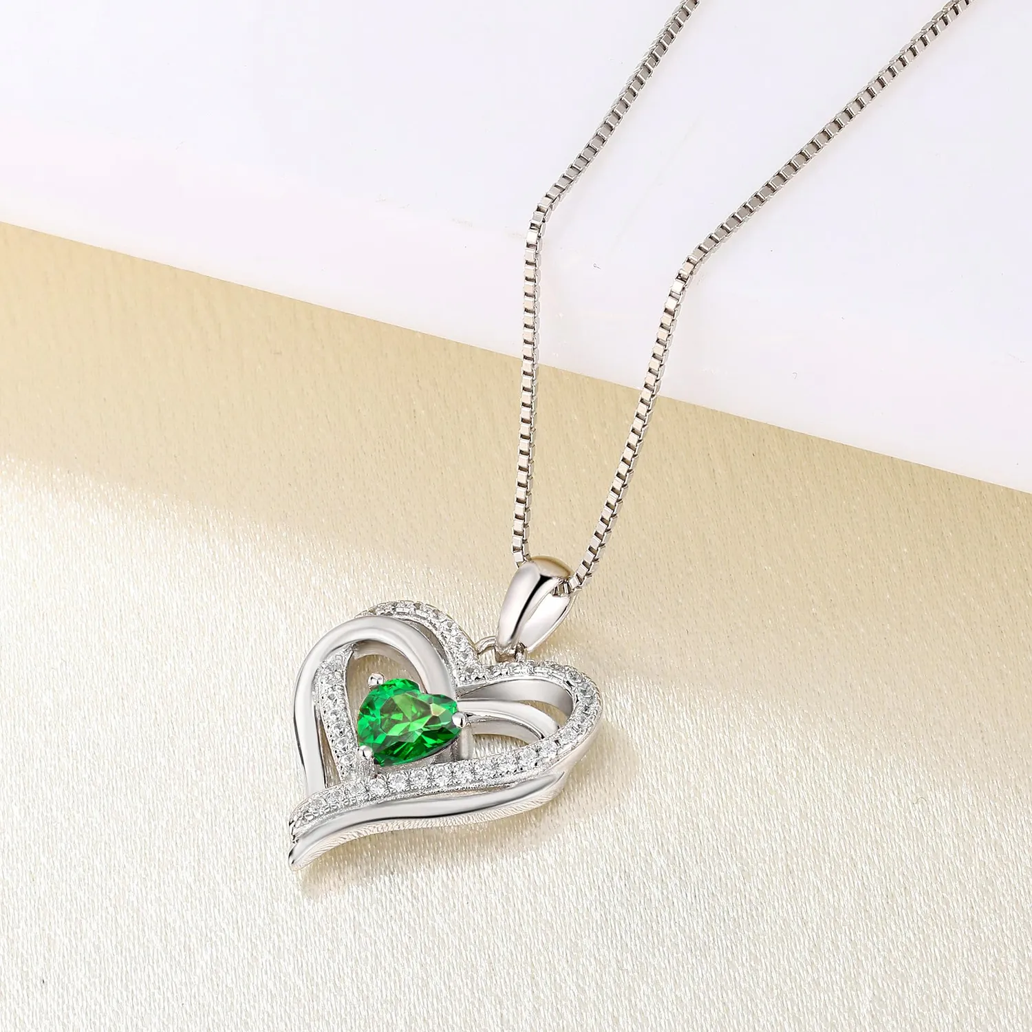 YL Cuore Collana Argento 925 Doppio Cuore Verde