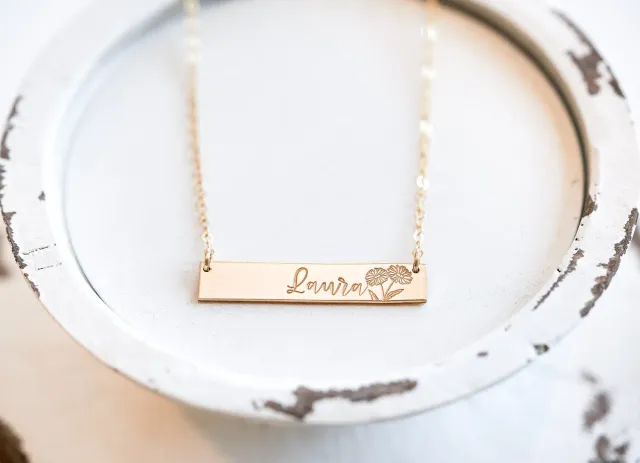 WordsByHeartCo Birth Flower Name Bar collana argento 925 45 cm