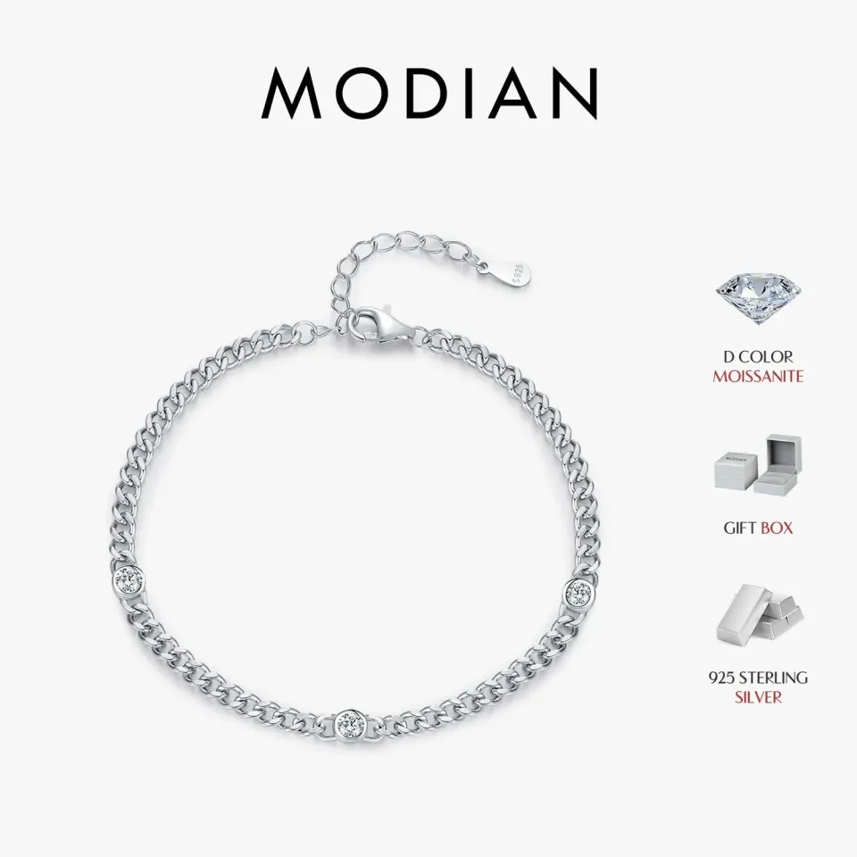 MODIAN Twisted bracciale argento 925 moissanite 3 pietre