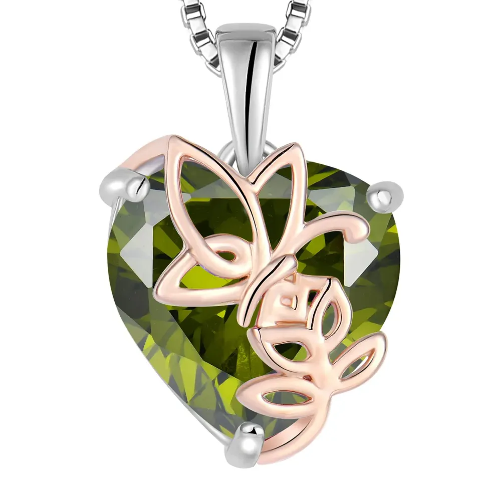 YL Rosa Farfalla Cuore collana argento 925 peridoto agosto
