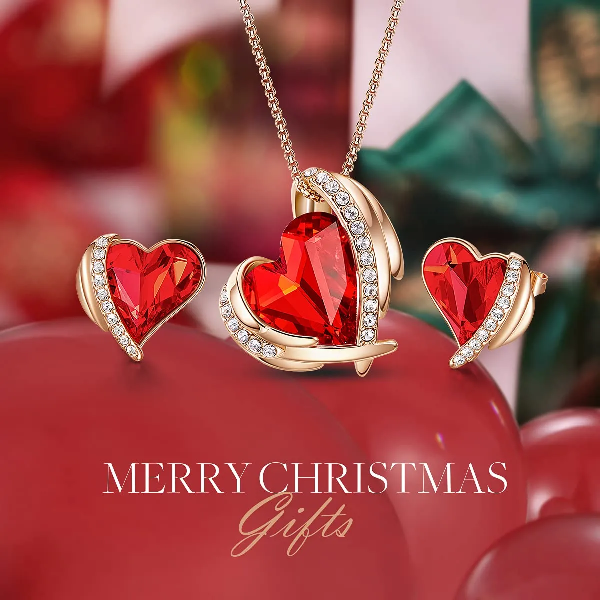CDE Parure Collana e Orecchini Cuore Argento con Cristalli