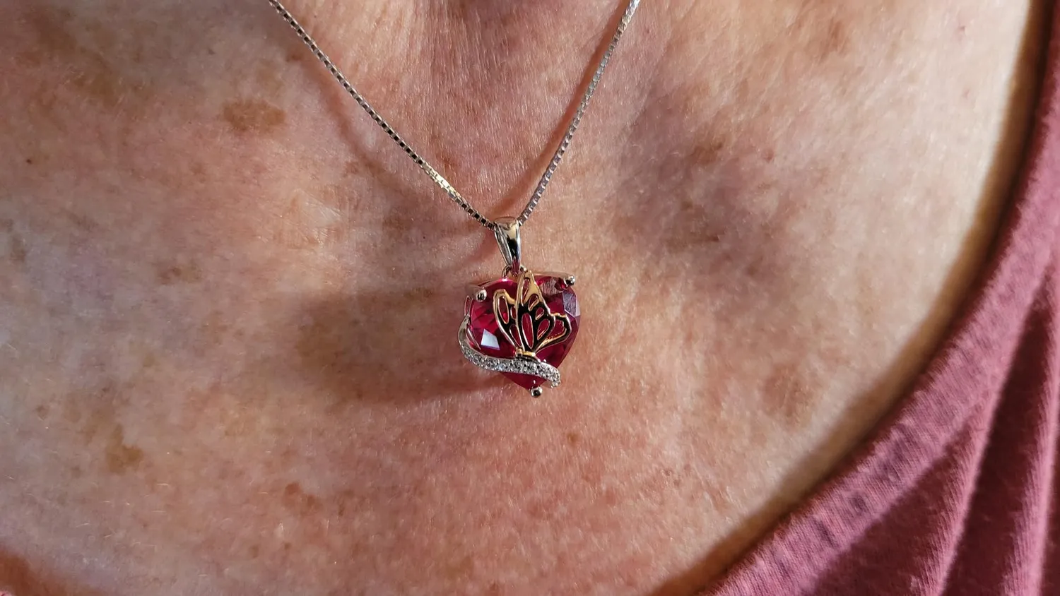 YL Farfalla Cuore collana argento 925 rubino luglio