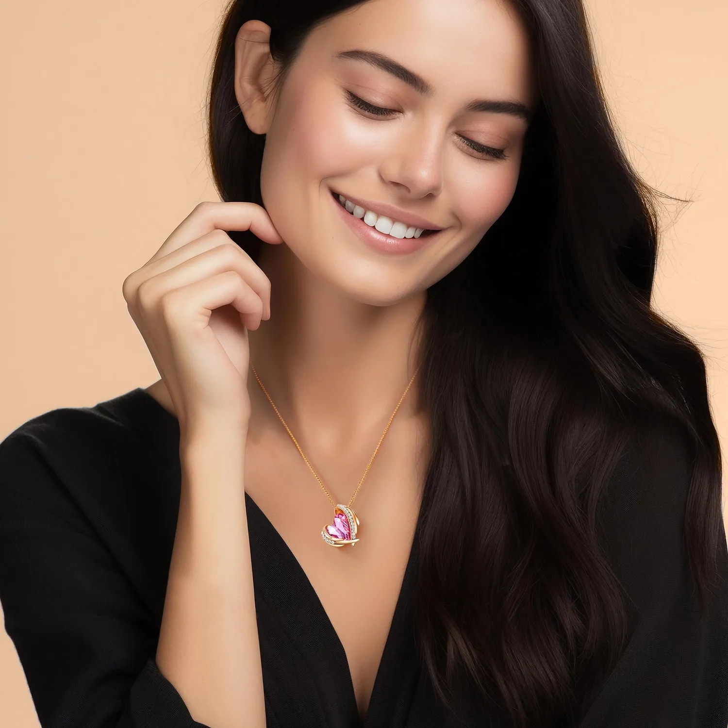 CDE collana cuore angelo oro rosa cristalli birthstone