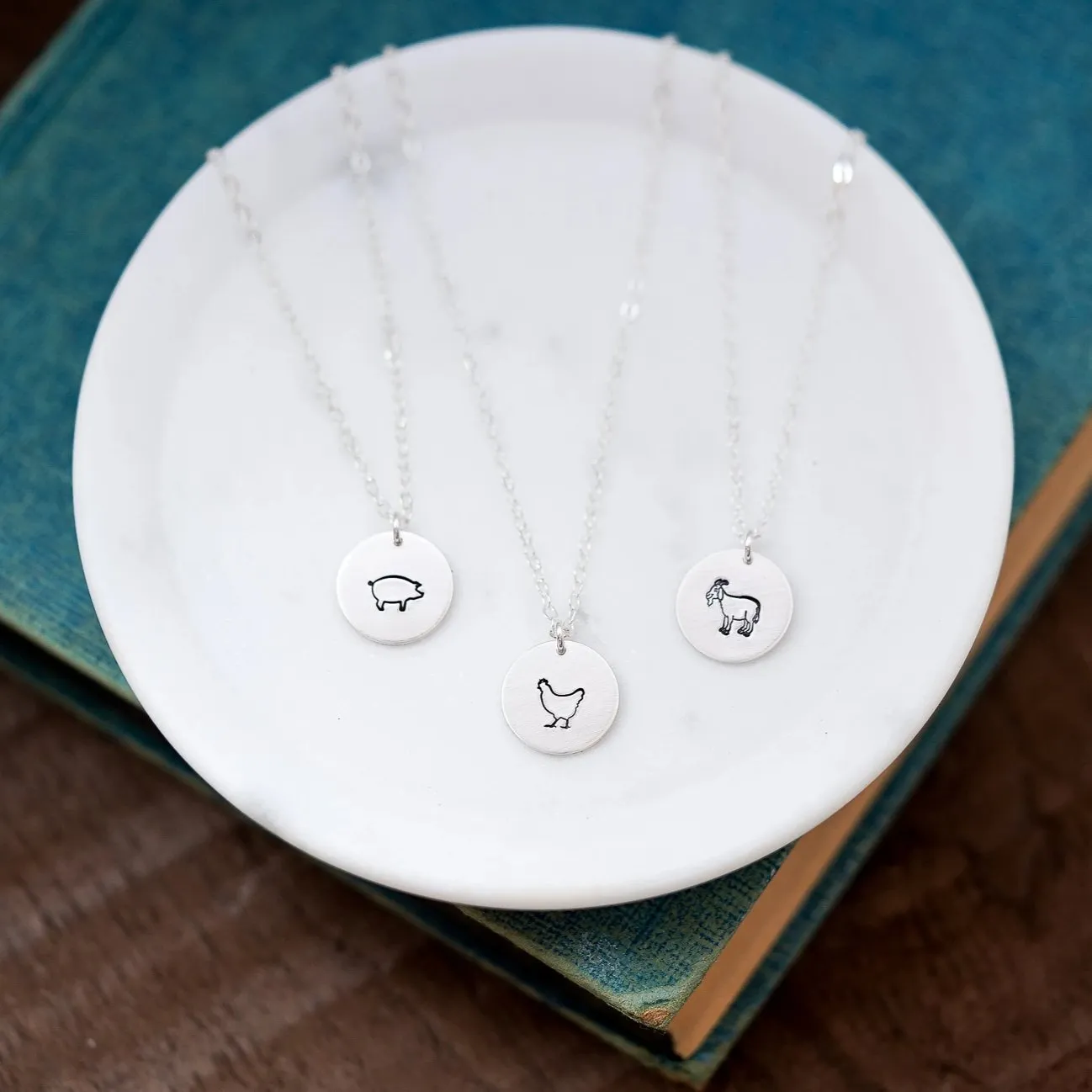 WordsByHeartCo Goat collana disco argento 925 18" capra