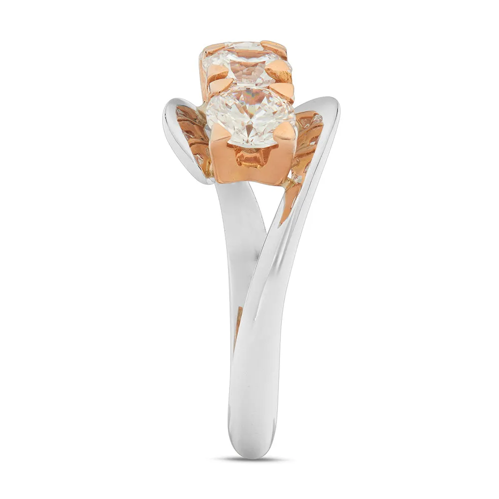 Sinico Trilogy anello oro bianco rosa zirconi bianchi