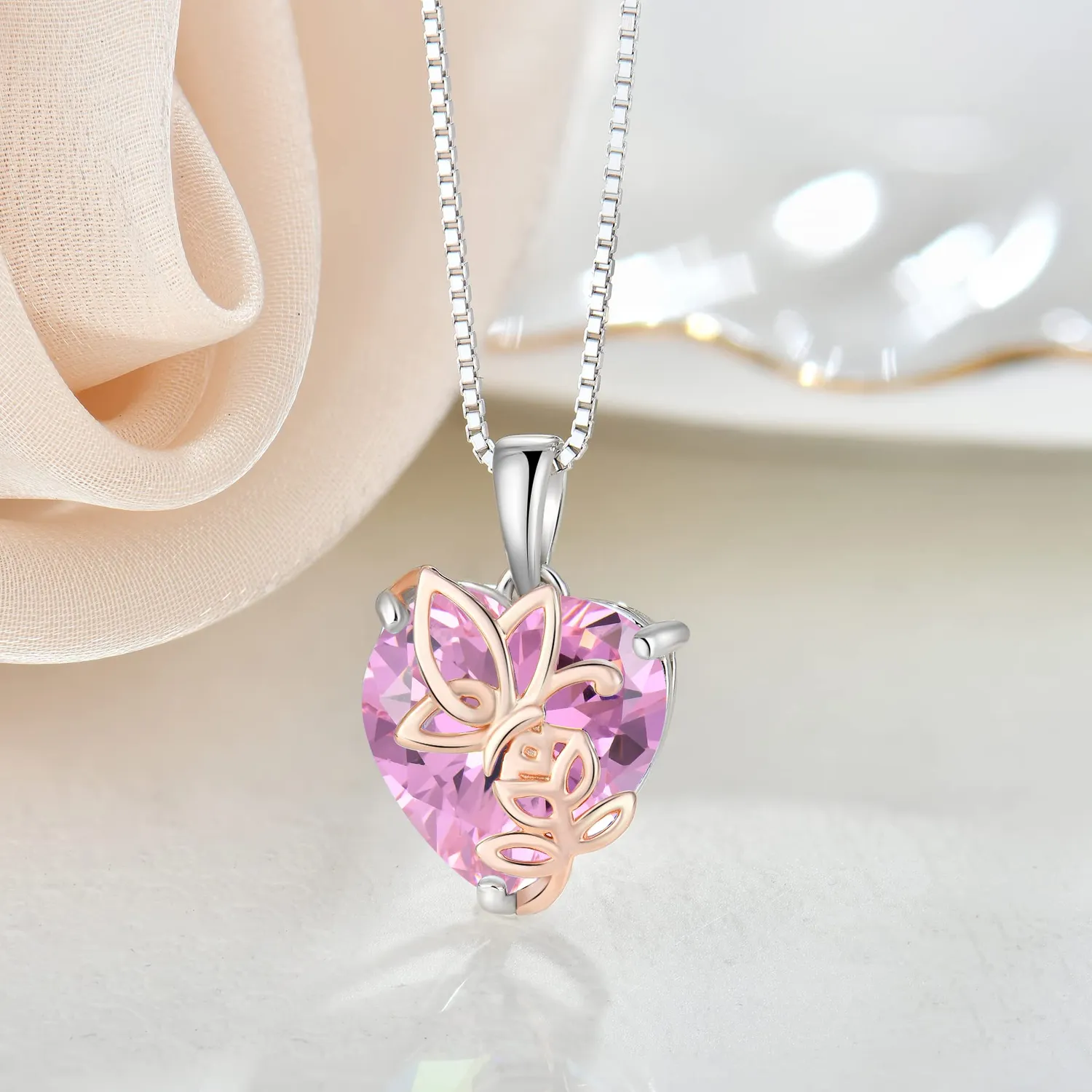 YL Rosa Farfalla Cuore collana argento 925 opale ottobre