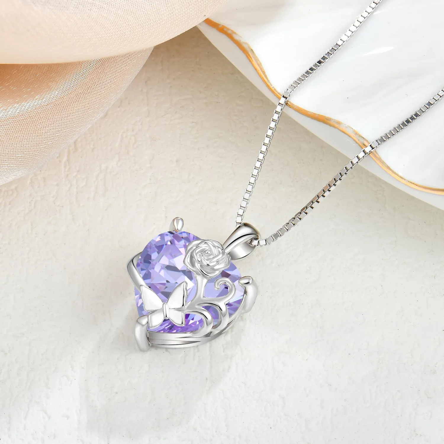 YL Cuore Rosa collana argento 925 pietra mese