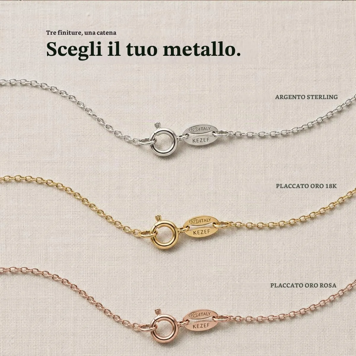 KEZEF 925 catena argento 45 cm maglie ovali 1,3 mm