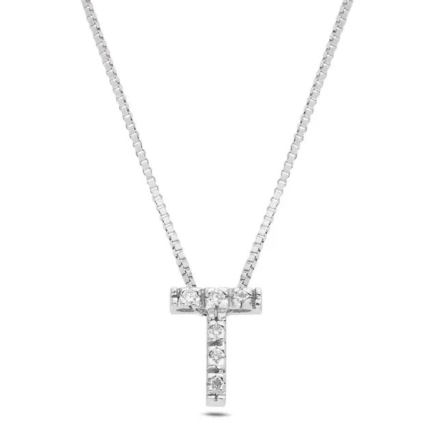 Sinico Letters T Piccola Collana Oro Bianco Diamanti 42 cm