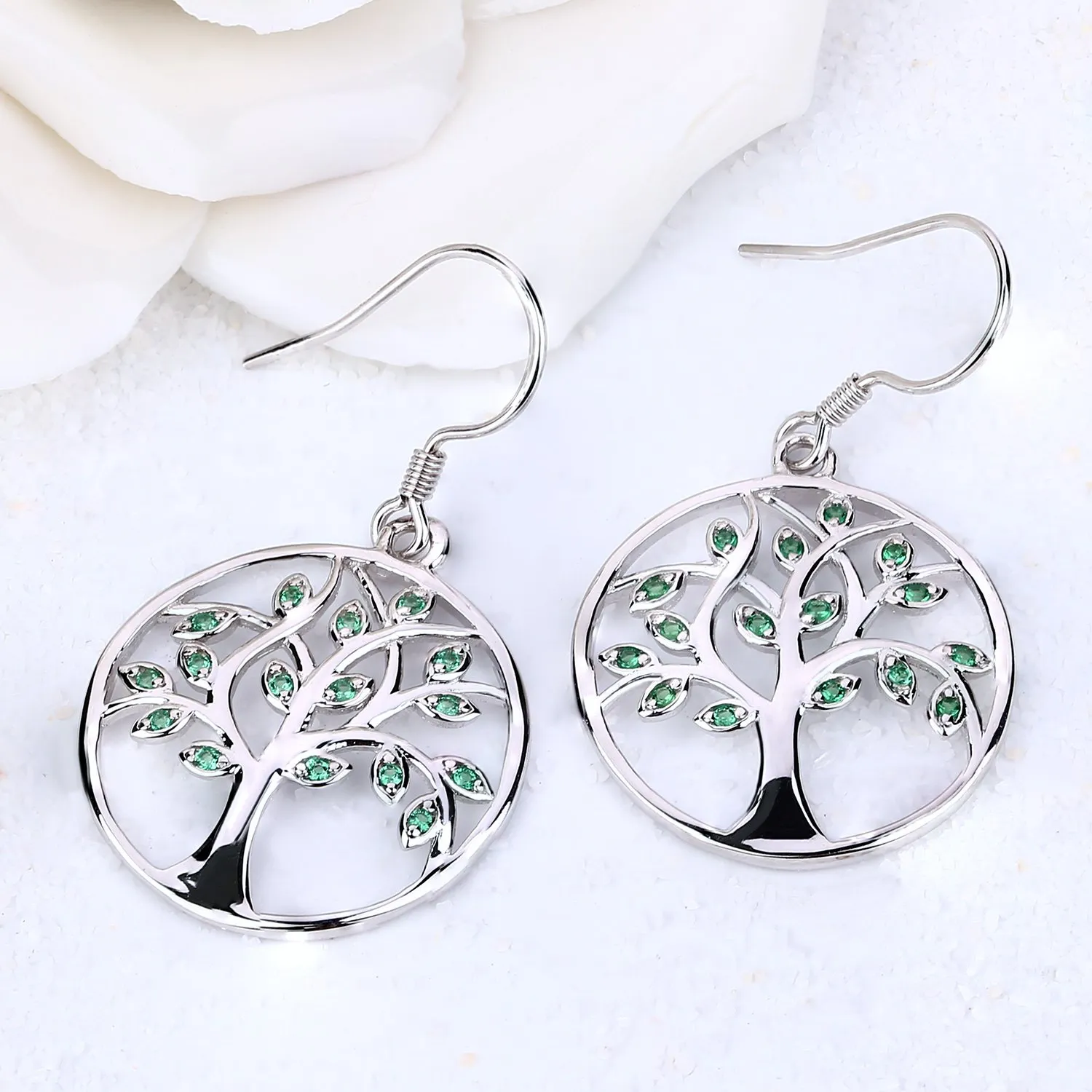 YL Albero Vita orecchini argento 925 smeraldo simulato