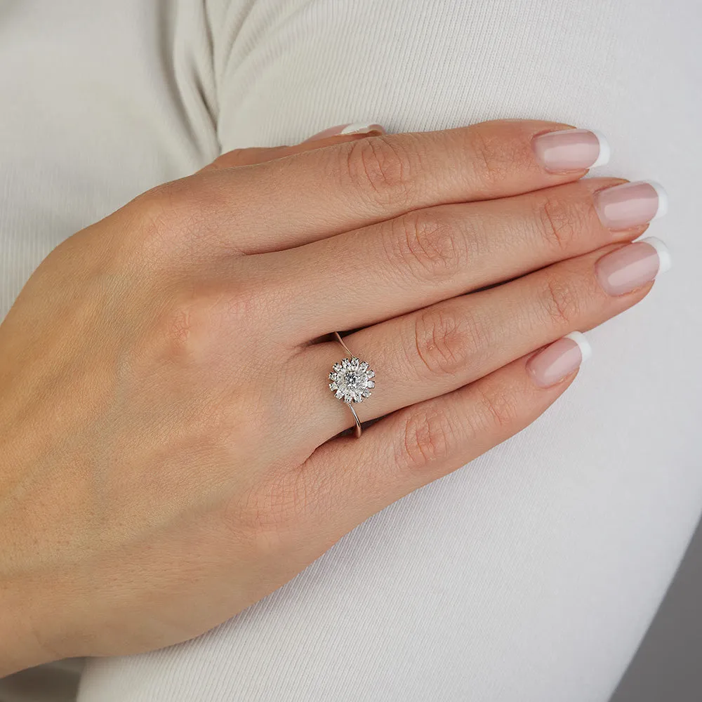 Sinico Fiore anello oro bianco zirconia misura 14