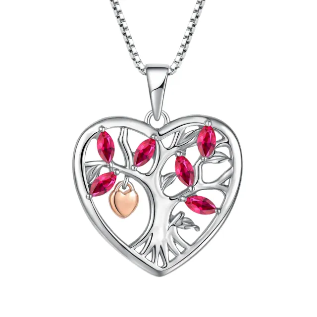 YL Albero Vita Lucchetto collana argento 925 rubino luglio