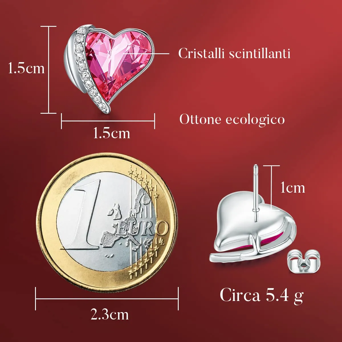 CDE Orecchini a Bottone Cuore Oro Rosa Ipoallergenici