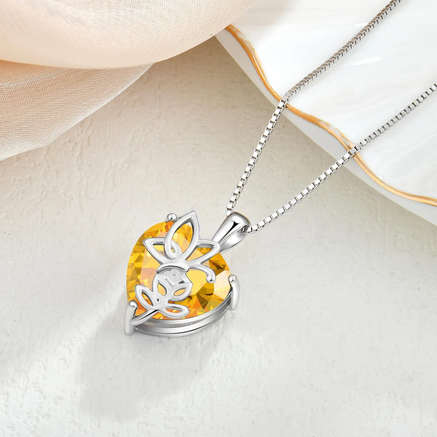 YL Cuore Rosa Farfalla collana argento 925 citrino novembre