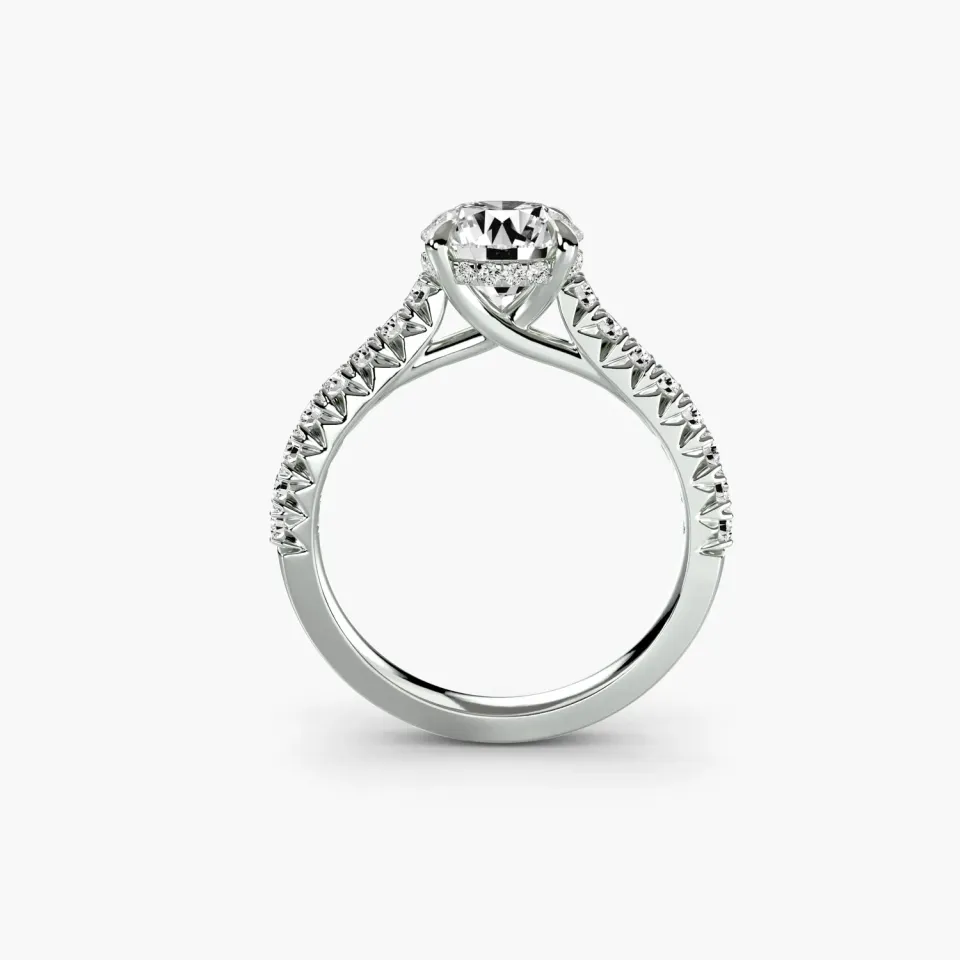 Sinico Solitaire with Pavé 5 anello oro bianco 14Kt tondo