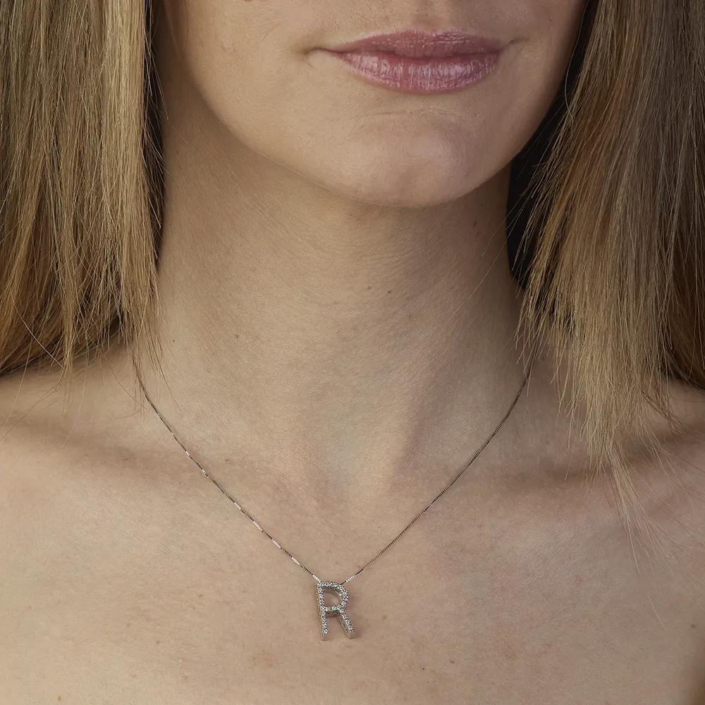 Sinico Letters R grande collana oro bianco diamanti