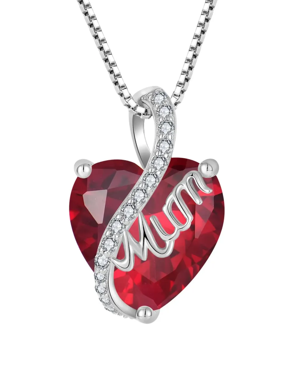 YL Cuore Mamma Collana Argento 925 Rubino Luglio