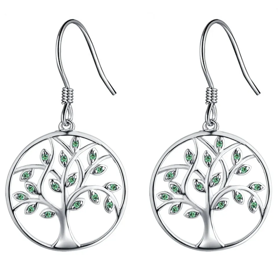 YL Albero Vita orecchini argento 925 smeraldo simulato