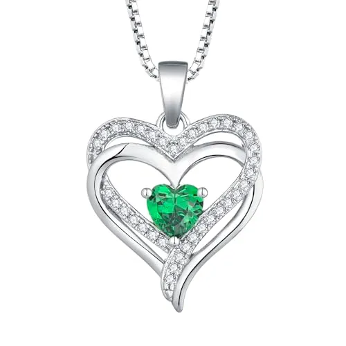YL Cuore Collana Argento 925 Doppio Cuore Verde