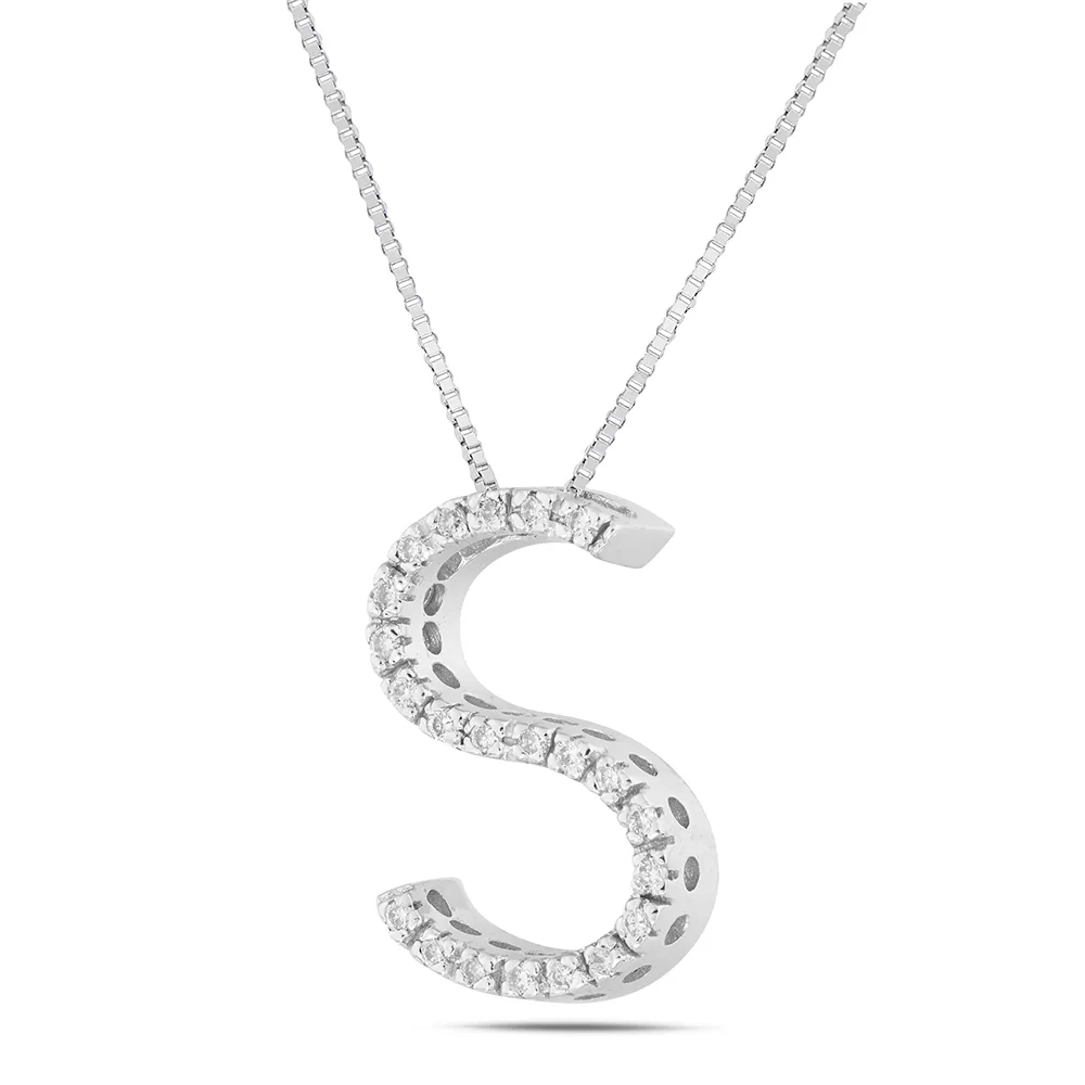 Sinico Letters S Grande Collana Oro Bianco Diamanti 42 cm