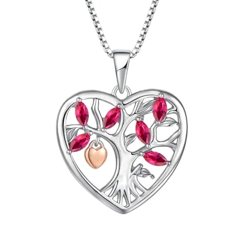 YL Albero Vita Lucchetto collana argento 925 rubino luglio