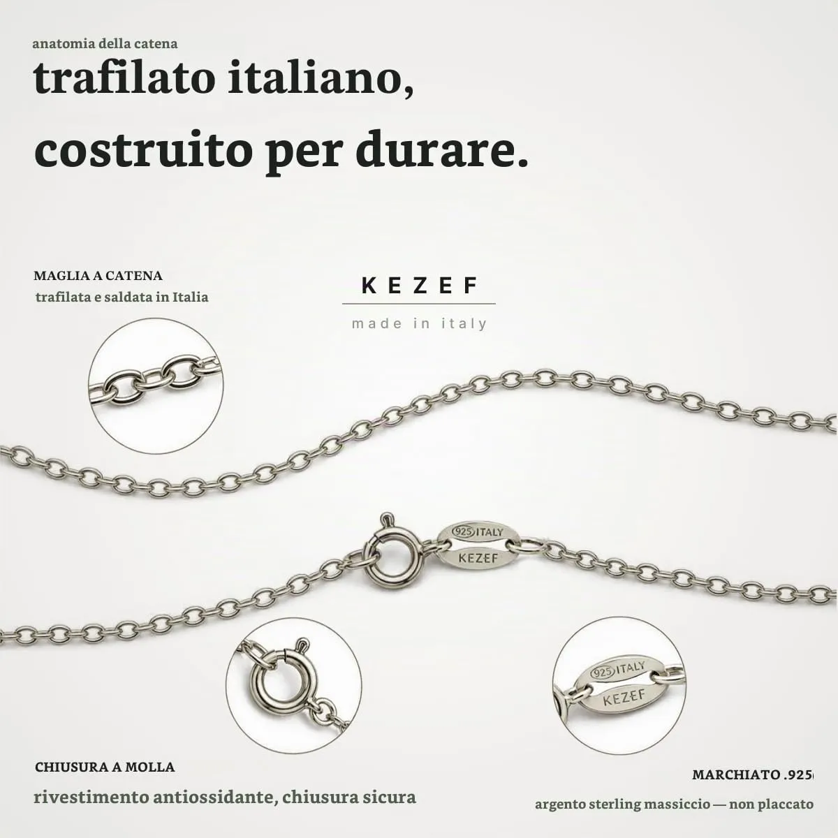 KEZEF 925 catena argento 45 cm maglie ovali 1,3 mm