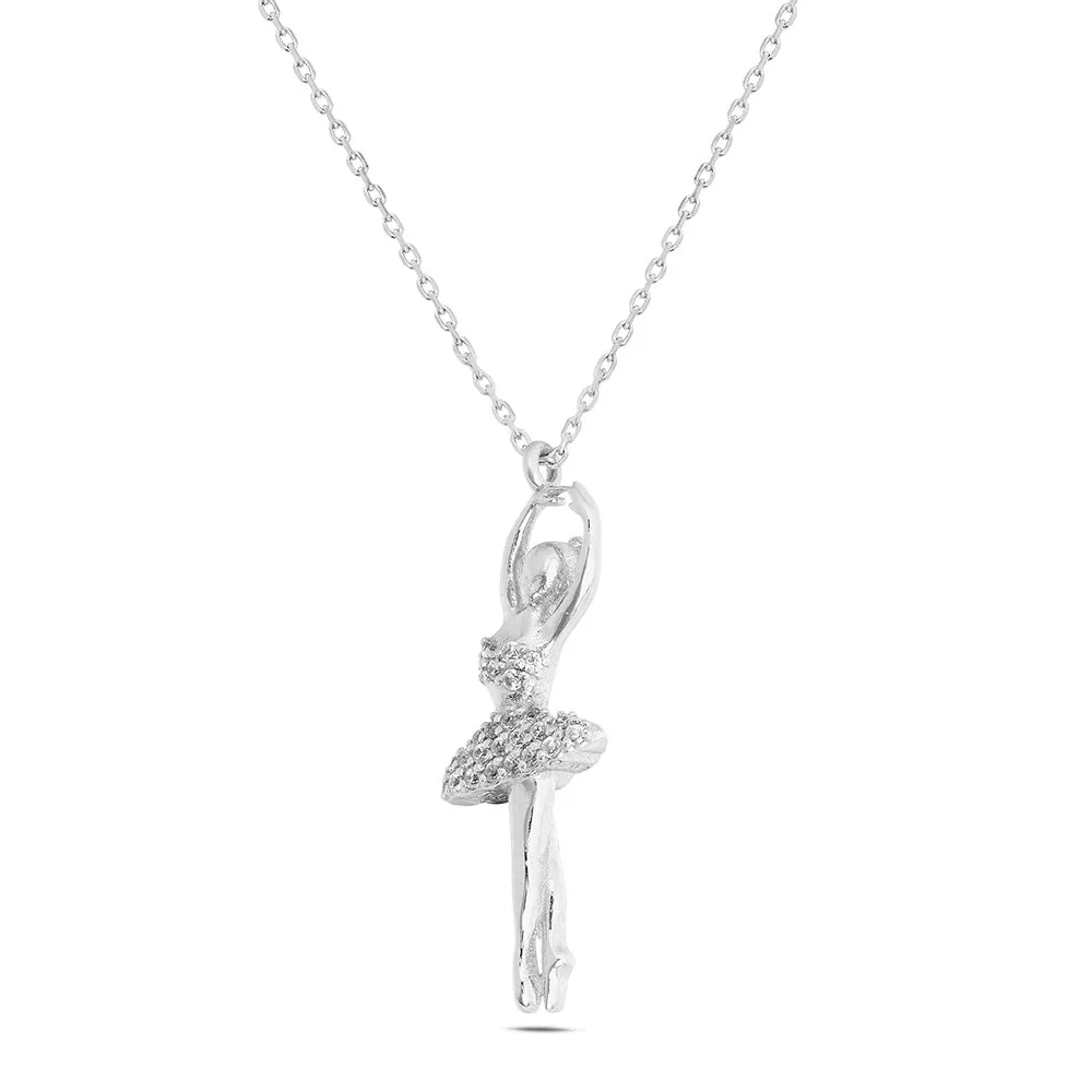 Sinico Dance Ballerina Grande Collana Oro Bianco 42 cm Zirconi