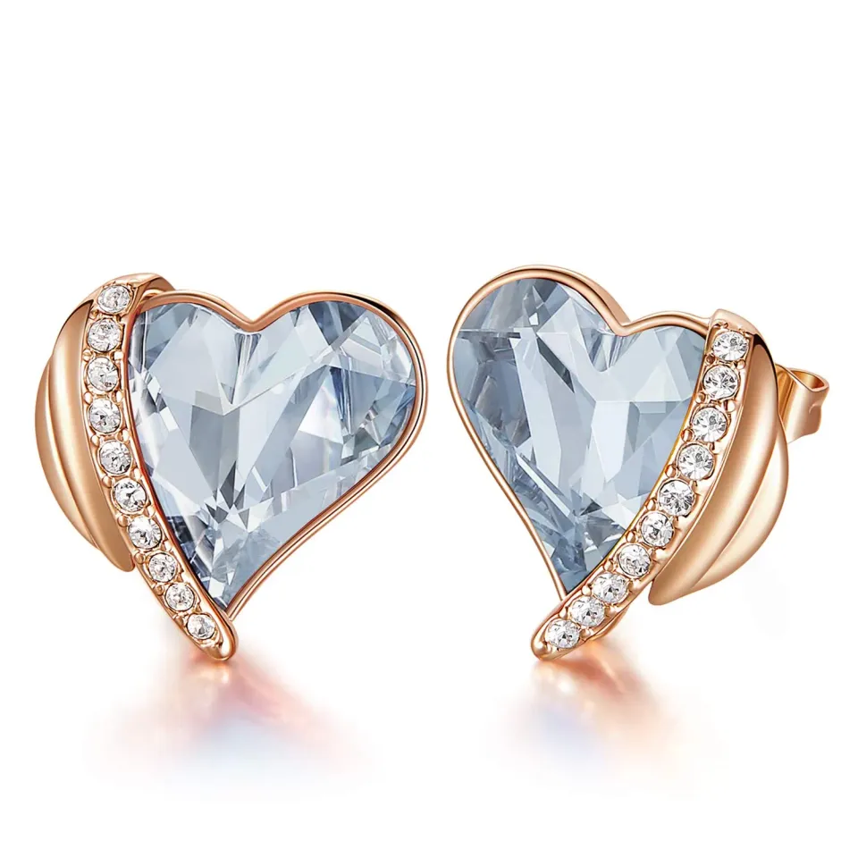 CDE Orecchini Bottone Cuore Oro Rosa Placcato 18 Kt