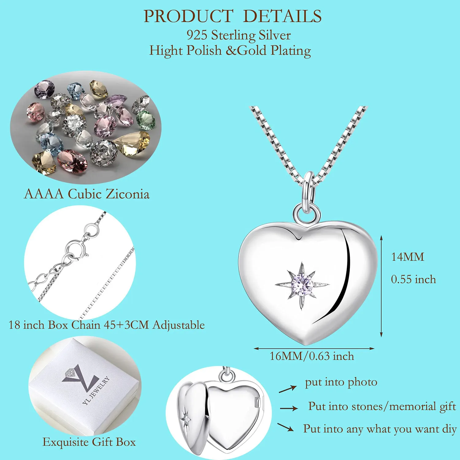 YL Mamma Cuore collana medaglione argento 925 apribile zirconi