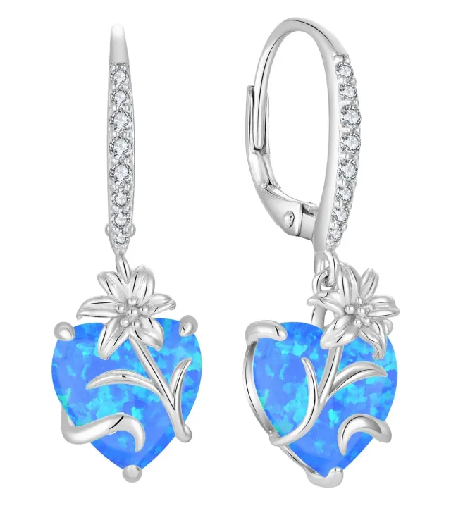 YL Cuore Opale orecchini giglio blu argento 925