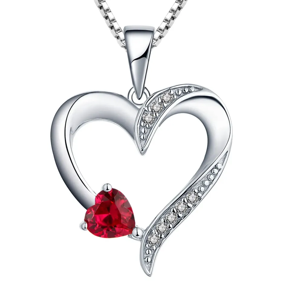 YL Doppio Cuore collana argento 925 rubino luglio
