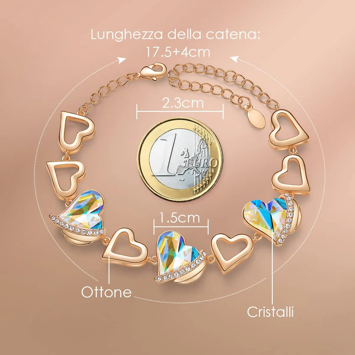 CDE Amore Cuore bracciale cuore placcato oro rosa