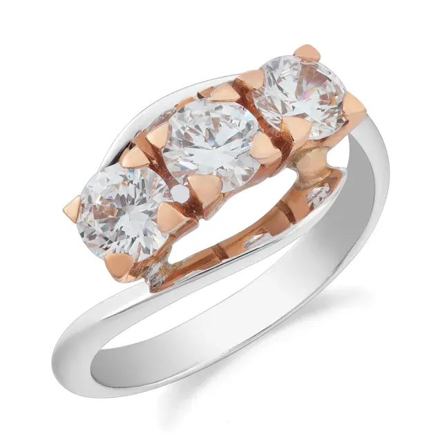 Sinico Trilogy anello oro bianco rosa zirconi bianchi