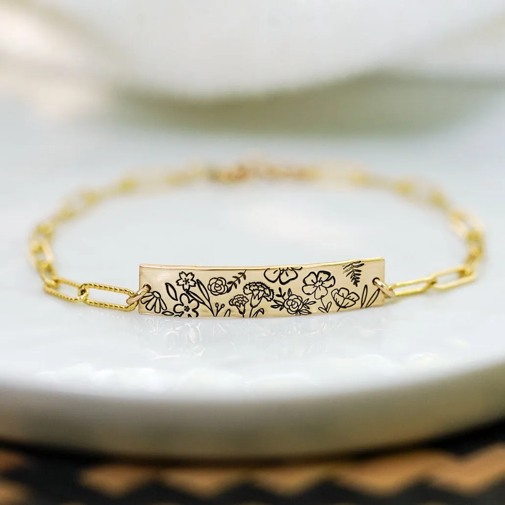 WordsByHeartCo Floral Bar bracciale paperclip argento 925 regolabile
